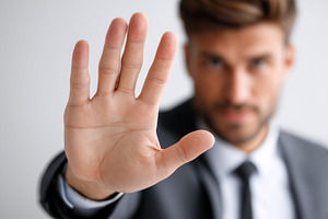 Confident businessman in suit raise, a Business Photo by MistyDay