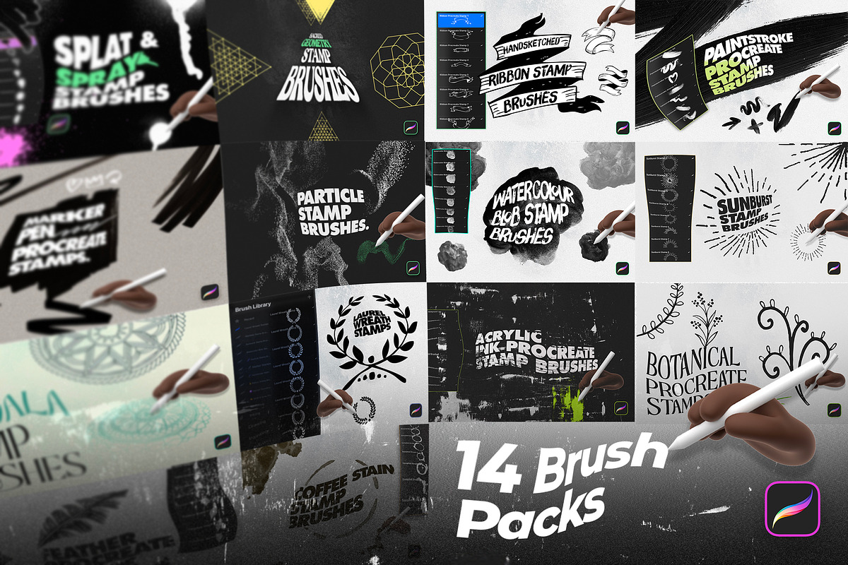 Procreate Stamp Brushes Bundle, a Brush Add-On by Layerform Design Co. (Photo 2 of 7)