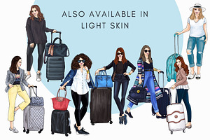 Travel Girls 4 - Dark Skin Clipart