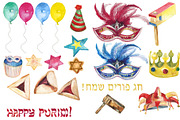 Happy Purim watercolor set, an Illustration by DollyPotterson (Thumbnail 3 of 7)