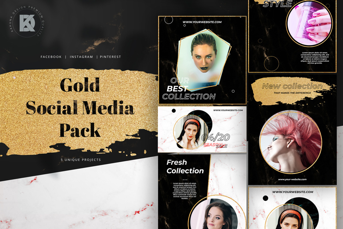 Gold / Glamour / Brush Social Media, a Social Media Template by Kahuna Design (Photo 1 of 6)