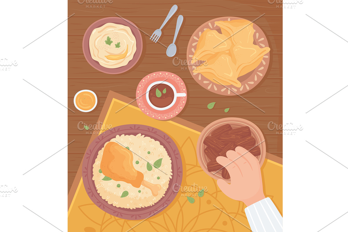 traditional dinner arabian, a Food Illustration by studiogstock