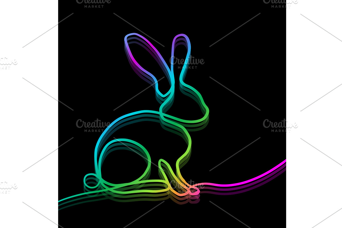Rabbit banner one line linear. Happy, an Illustration by Nenahliadava Design