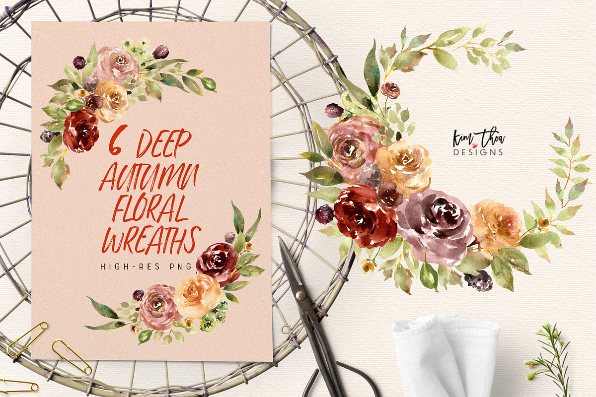 Deep Autumn Watercolor Flowers, an Illustration by Kim Thoa Designs (Photo 5 of 10)