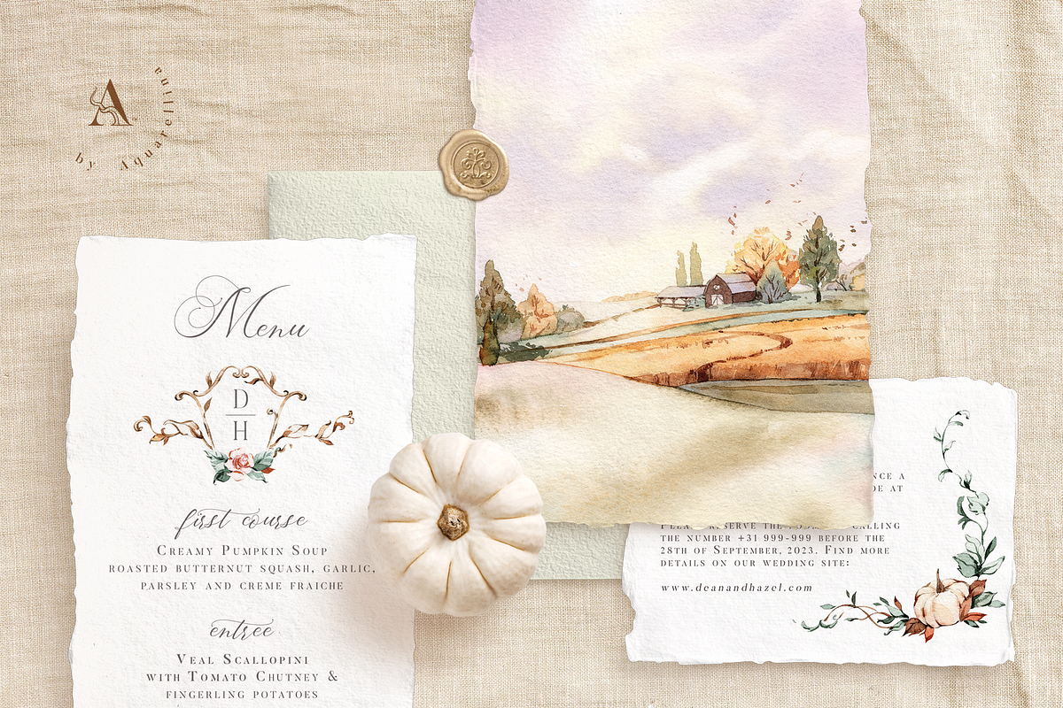 Romantic Fall Wedding Invitations, an Invitation Template by Aquarellina (Photo 1 of 10)