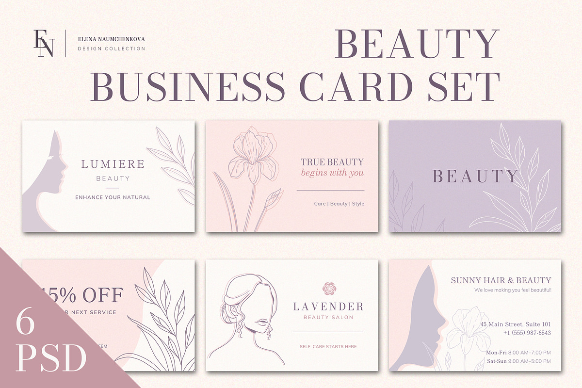 Beauty Business Card PSD Template, a Business Card Template by Elena Naumchenkova (Photo 1 of 3)