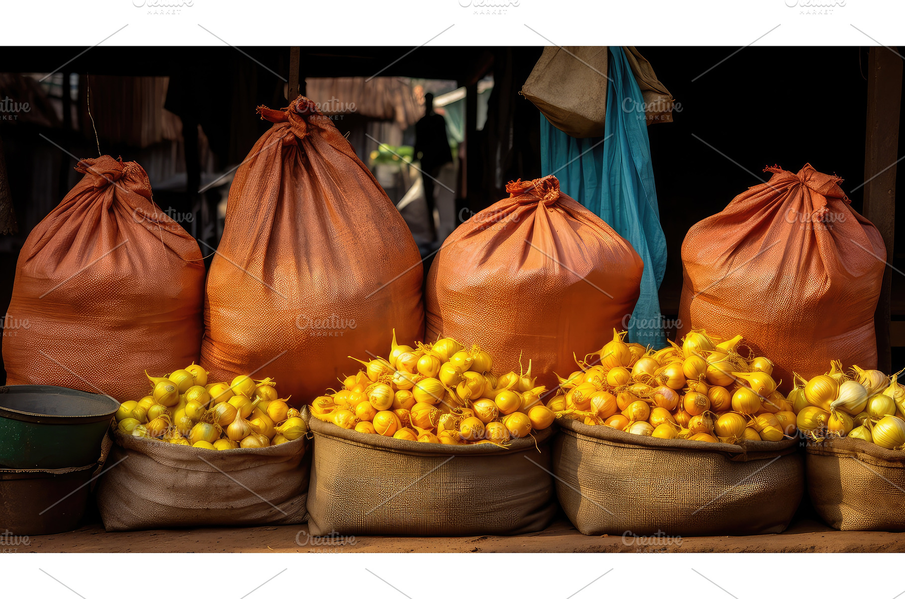 market yellow onions bag ai, a Background Photo by pikepicture