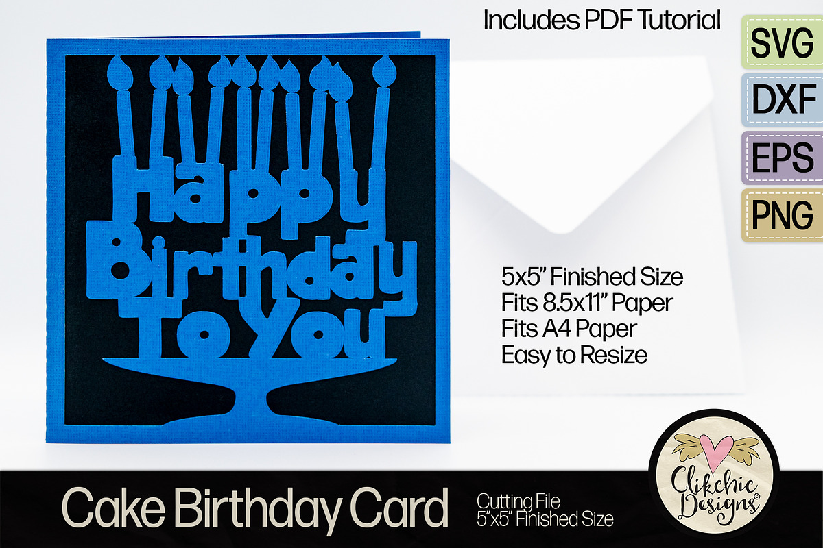 Happy Birthday Cake Card SVG Files, a Card Template by Clikchic Designs (Photo 5 of 8)