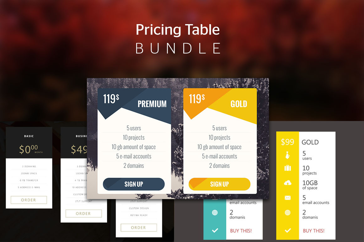 Pricing Table  Bundle by Brand Square  Creative Market