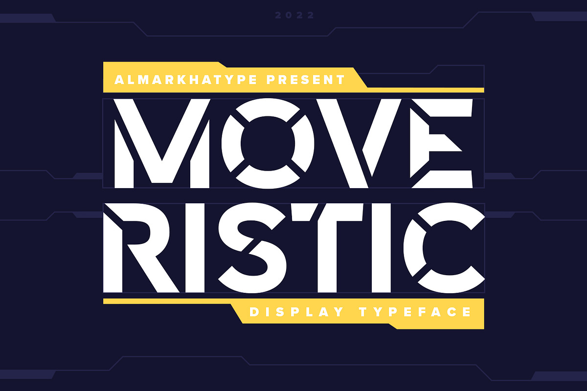 Moveristic – Font From Future, a Sans Serif Font by Almarkhatype (Photo 1 of 10)