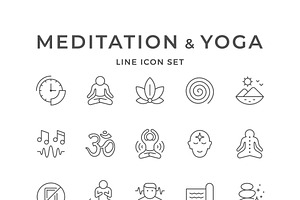 Set Line Icons Of Meditation