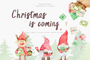 Watercolor Christmas Gnome Clipart