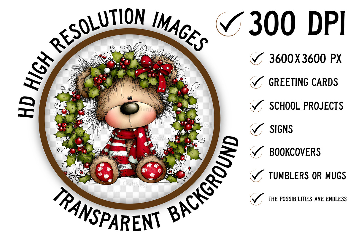 Wishmical Christmas Teddy Bear, an Illustration by Craft Nest (Photo 3 of 8)
