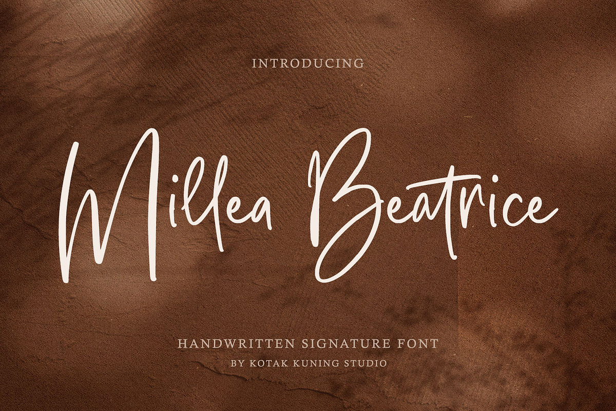 Millea Beatrice Signature Font, a Script Font by Kotak Kuning Studio (Photo 1 of 9)