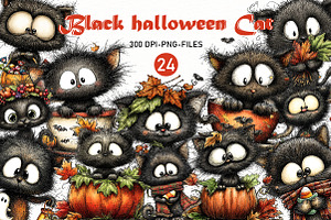 Whimsical Black Halloween Cat, a Seasonal Illustration by Designworld