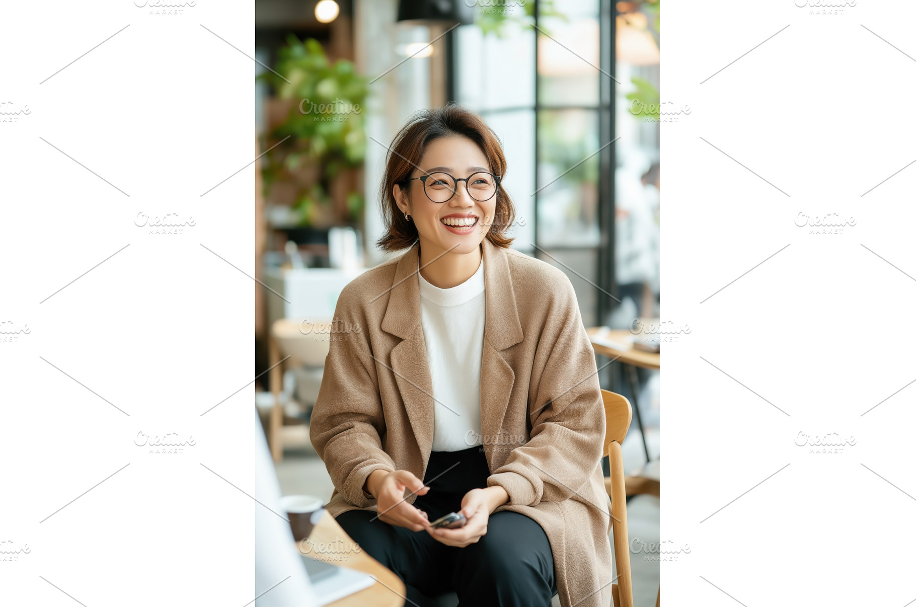 Asian woman with glasses smiling, a Business Photo by Sergey Kotenev