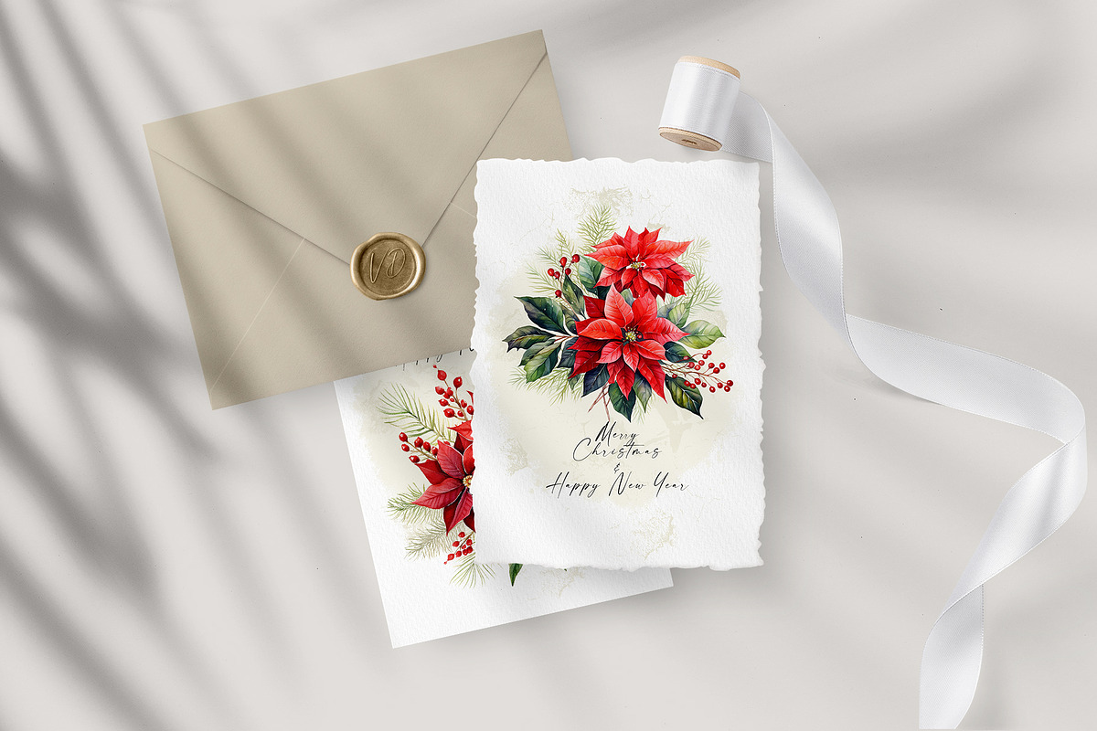 Christmas Poinsettia Bouquets, a Decorative Illustration by Vasmila (Photo 2 of 6)