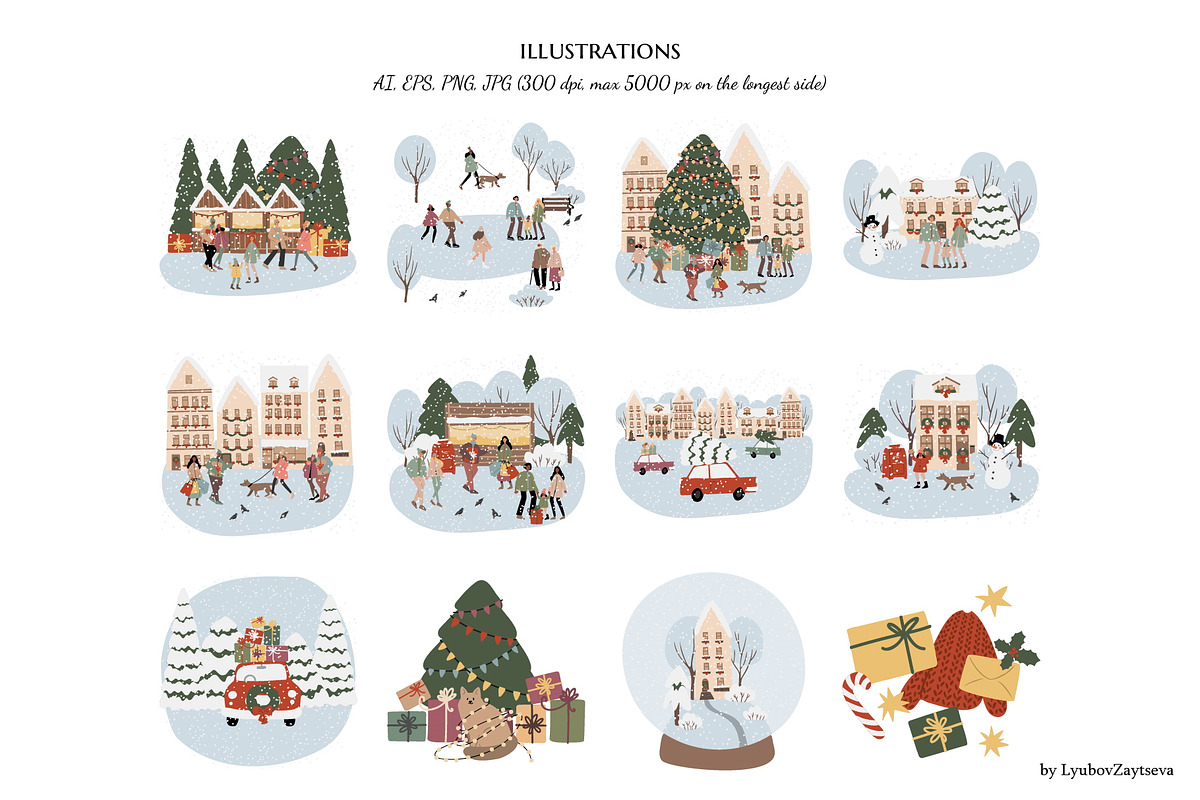 Christmas winter city clipart, a Person Illustration by LyubovZaytseva (Photo 9 of 23)
