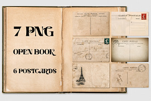 Open Old Book Vintage Postcard PNG