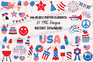 4th of July Festive Elements Bundle, a Decorative Illustration by Pet Cave