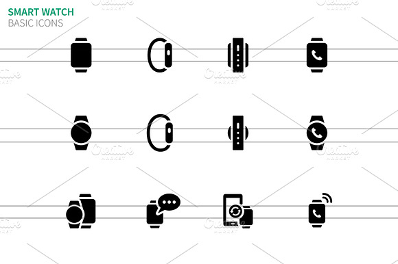 Smart Watch Icons On White