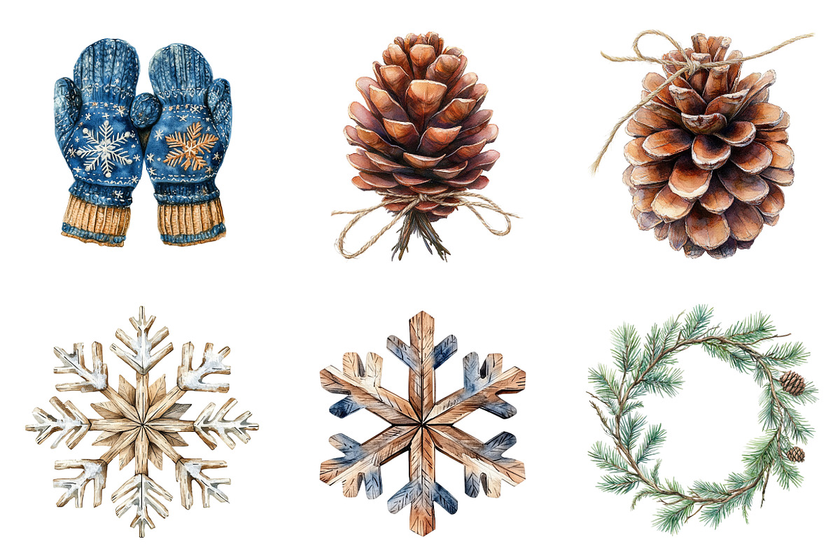 Rustic Winter Christmas Clipart, an Illustration by SinaCreation (Photo 5 of 7)