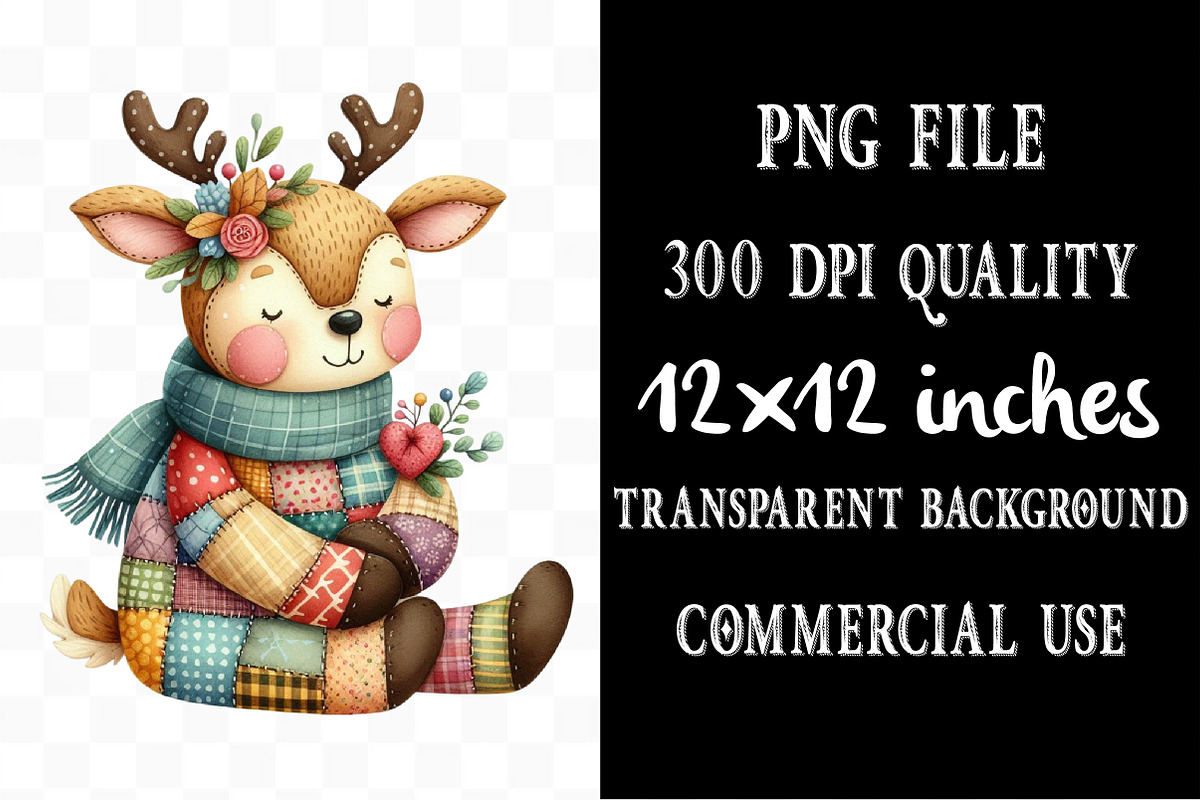 Whimsical Patchwork Reindeer Clipart, an Illustration by Designking (Photo 4 of 5)