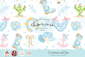 Coastal Cowgirl Seamless Pattern