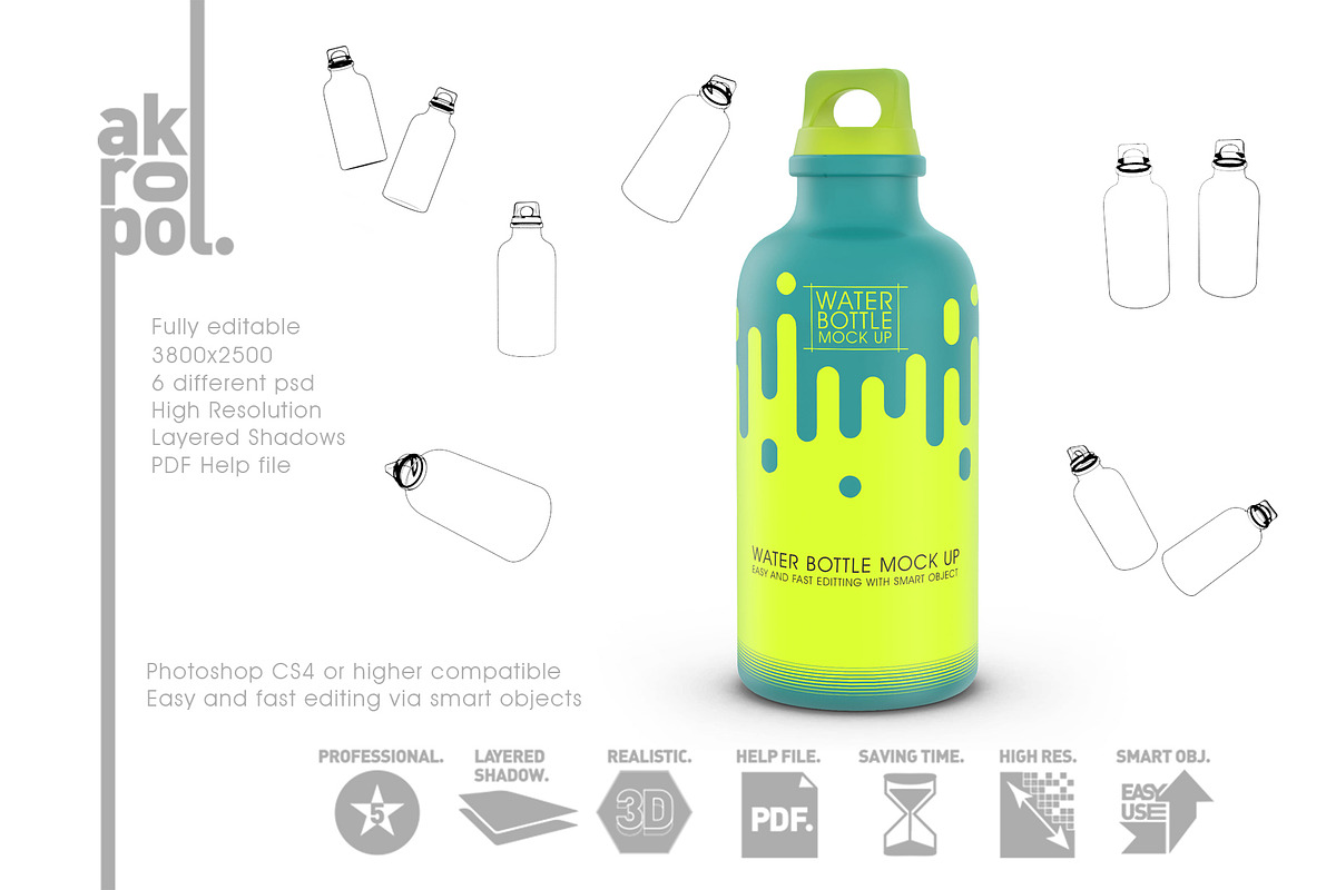Reusable Water Bottle MockUp, a Cups & Container Mockup by akropol (Photo 2 of 8)
