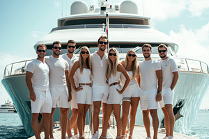 Confident crew members pose together, a Photo by Pavel_design
