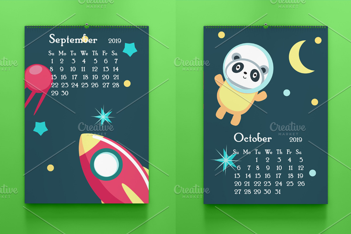 Space animals calendar & planner, a Stationery Template by SiberianArt (Photo 5 of 12)