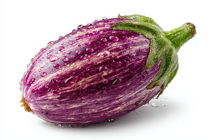 Striped eggplant water droplets fres, a Photo by Pixeness Studio