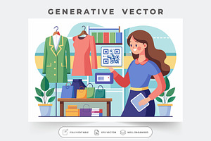 A girl scans a QR code in a store to, a Graphic by Iftikhar Alam