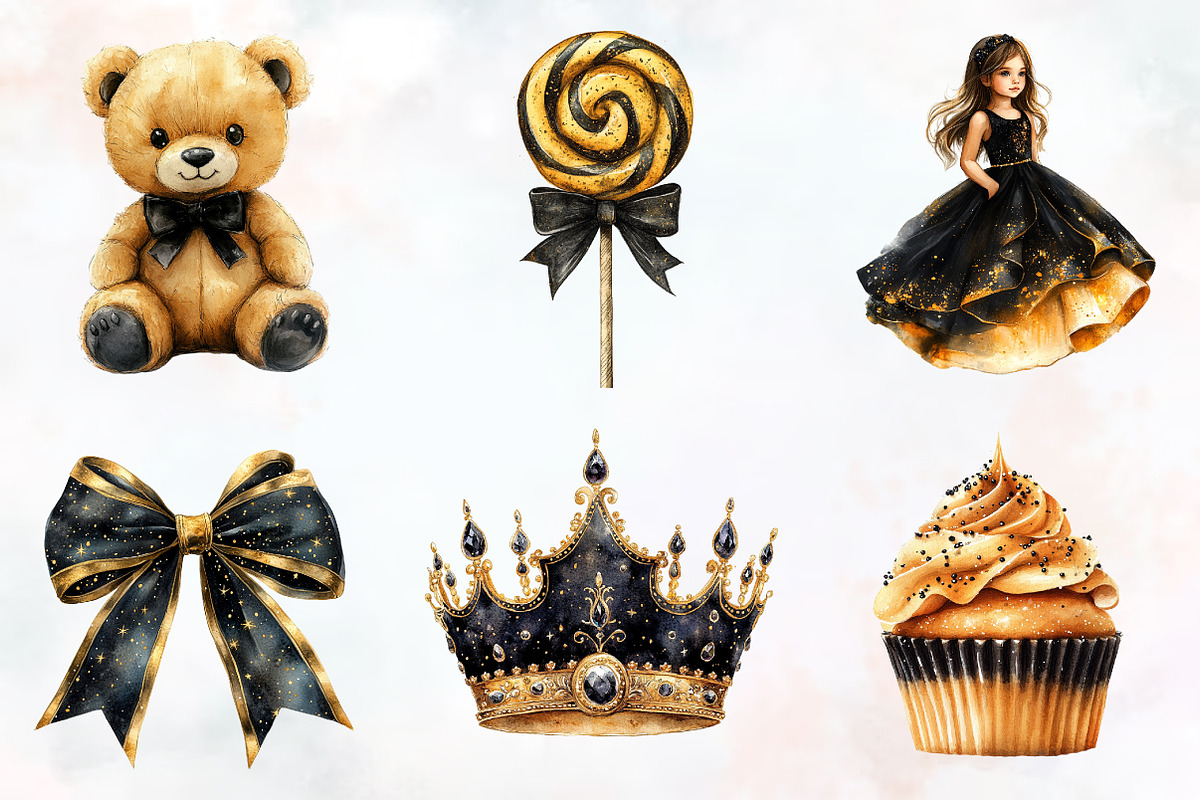 Luxury Black Kids Birthday Clipart, an Illustration by RobertsArt (Photo 4 of 7)