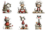 Whimsical Christmas Cats Clipart, an Illustration by CraftArtStudio (Thumbnail 5 of 6)
