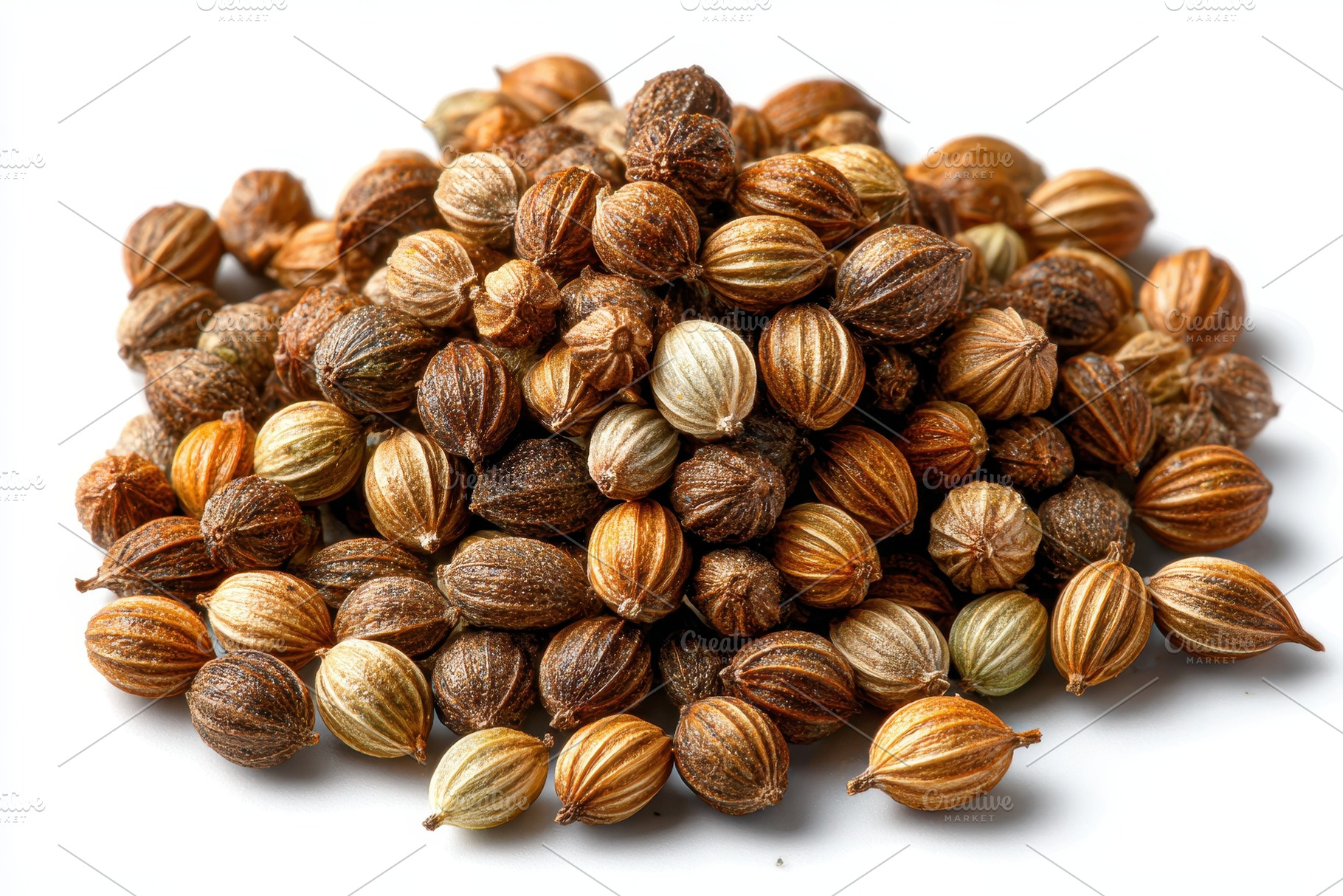 Coriander seeds spice pile brown bei, a Photo by Pixeness Studio