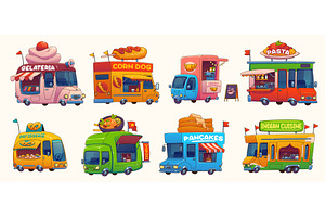 Cartoon food trucks, foodtruck car, a Food Illustration by Buch&Bee