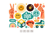 Retro Good Vibes Groovy Sticker Set, an Object Illustration by KAZ by IanMikraz Studio (Thumbnail 2 of 3)