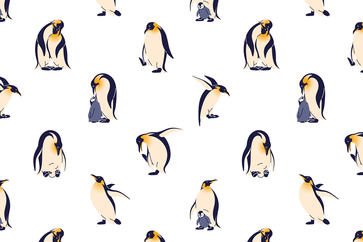 King penguins set + seamless pattern, an Animal Illustration by PaperTrident (Photo 2 of 4)