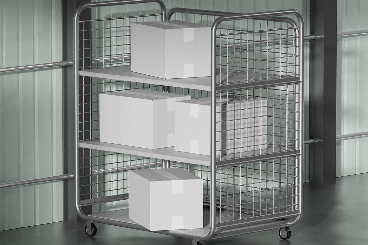 Rolling Warehouse Trolley Mockup, a Packaging Mockup by Permadi Creative (Photo 4 of 5)