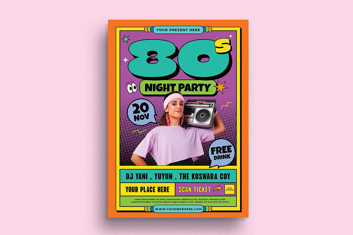 80s Party Flyer Template, a Flyer Template by megarez (Photo 1 of 3)