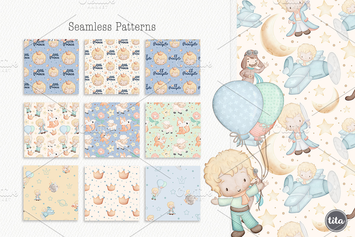 Little Prince clip arts and patterns, an Illustration by Tita Creative Studio (Photo 3 of 6)