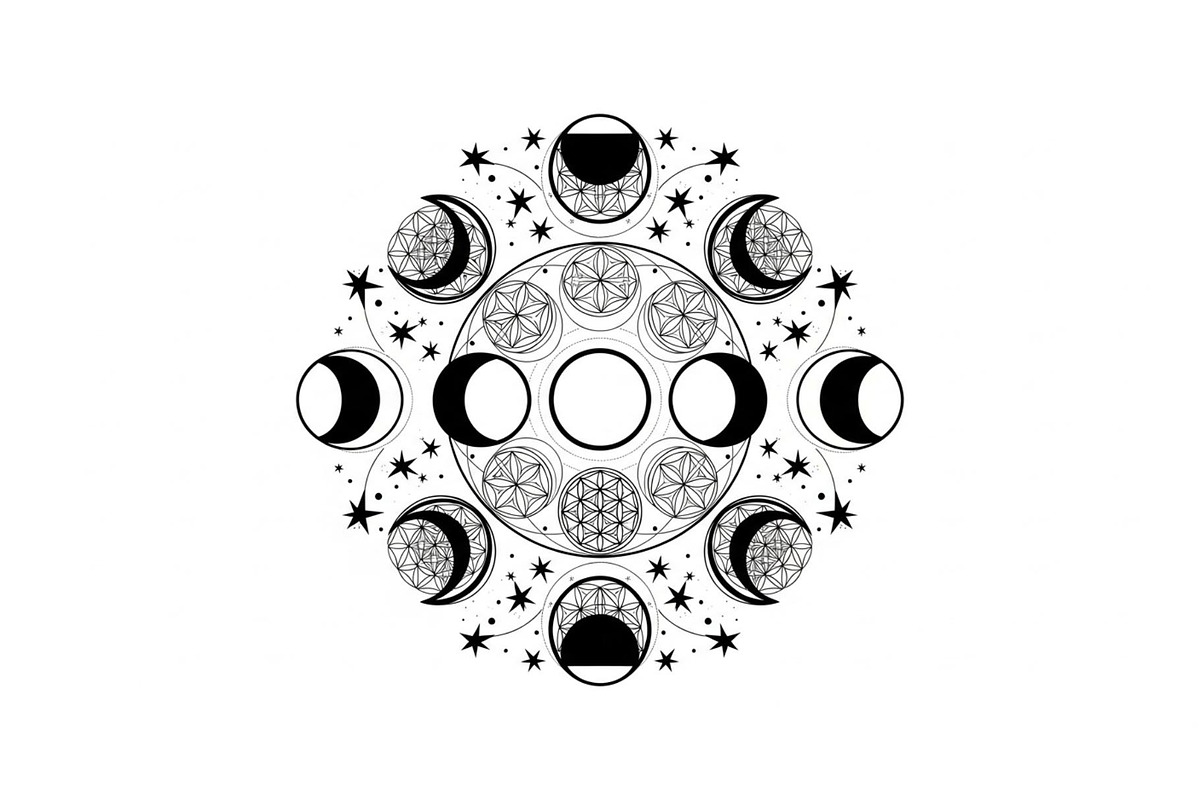 Moon Phase Mandala SVG Bundle, an Illustration by yasushie (Photo 9 of 31)