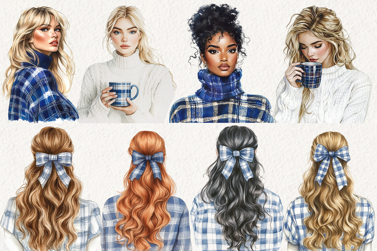 Plaid Blue Christmas Clipart, an Illustration by NadiaTheronArt (Photo 4 of 5)
