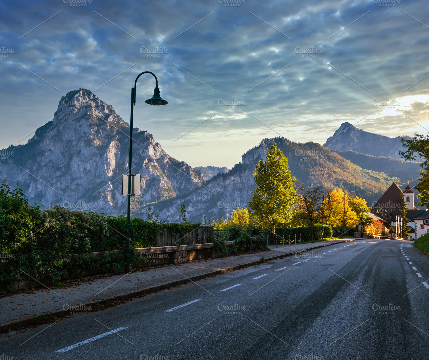 Autumn morning countryside road view, Winkl, Traunkirchen, Upper, a Nature Photo by YuriyB
