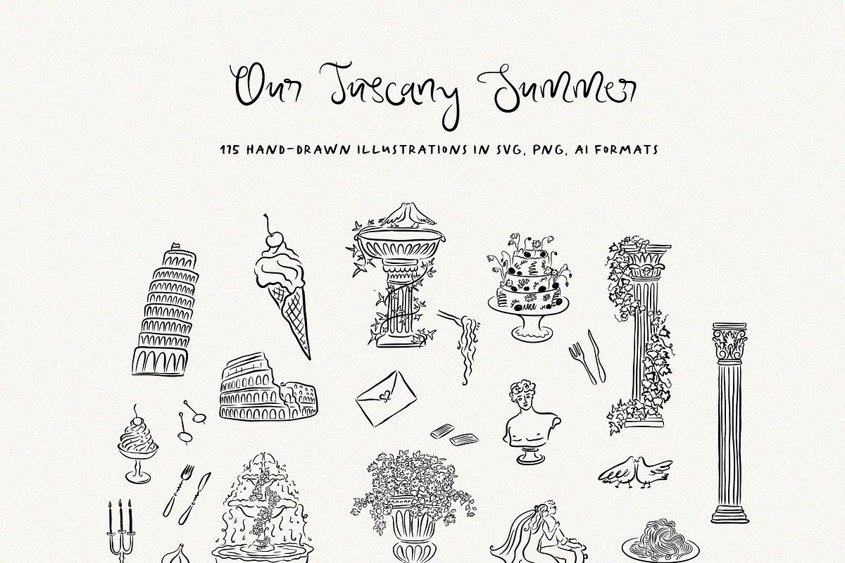 Hand Drawn Tuscany Wedding Clipart, an Illustration by Calamar Studio (Photo 10 of 23)