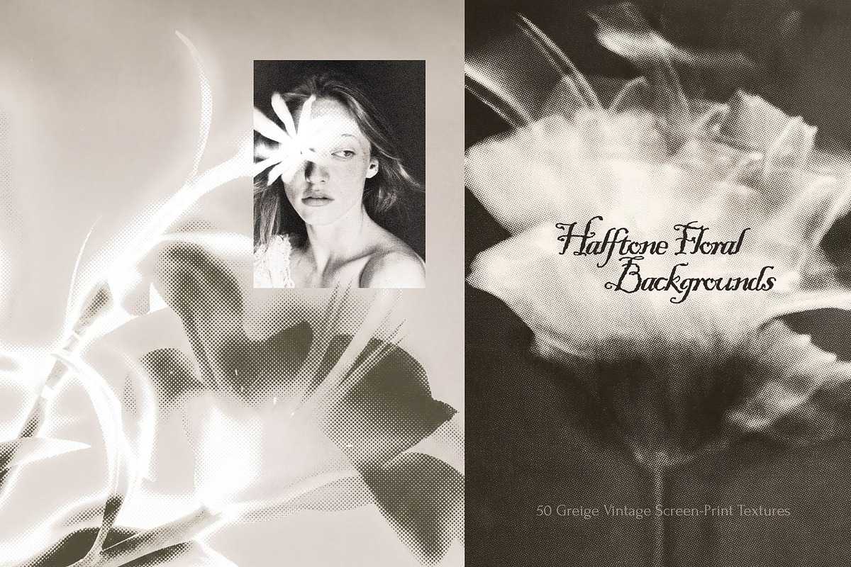 Halftone Floral Backgrounds, a Background Graphic by Natali Batu (Photo 1 of 8)