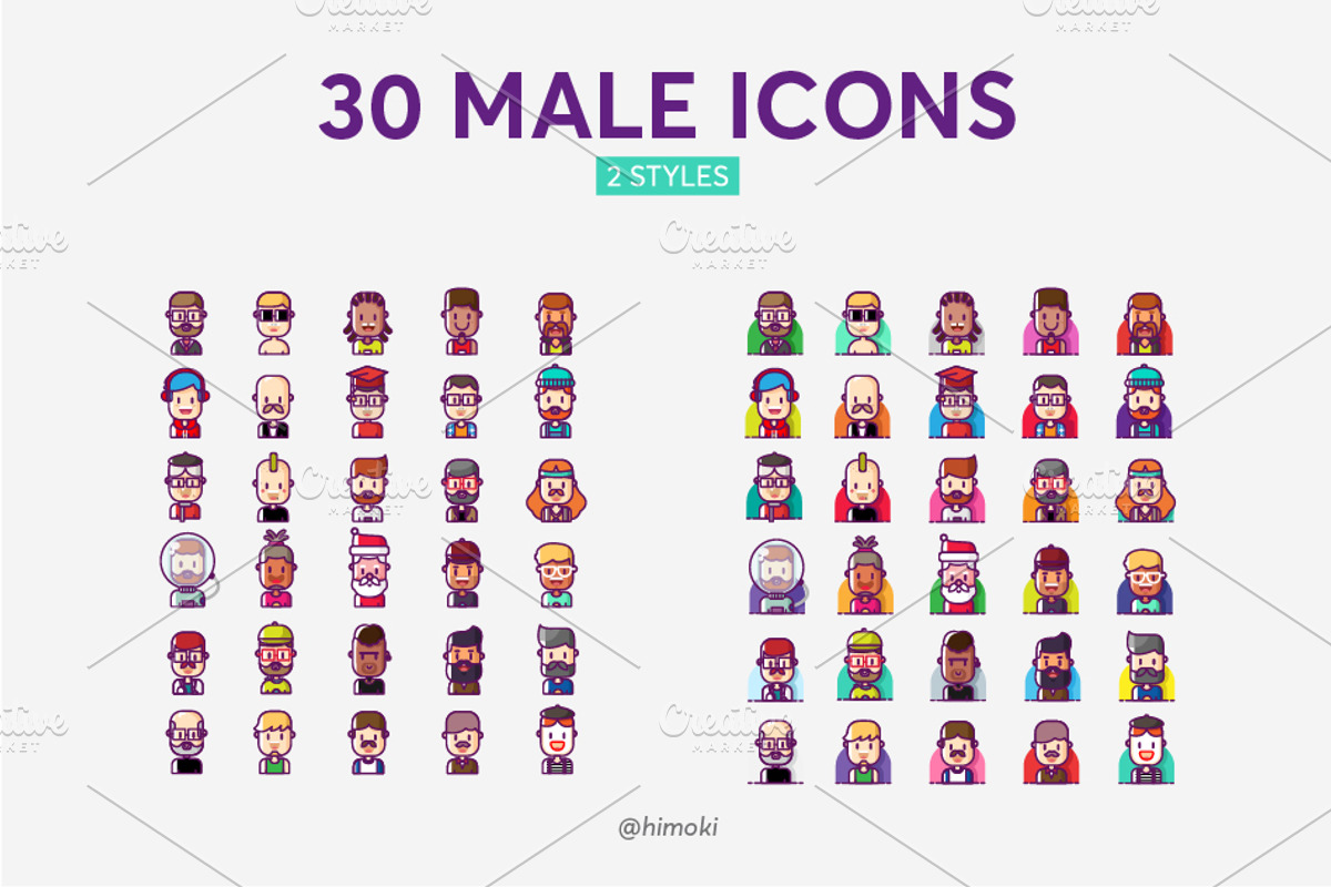 60 avatar icons-female and male, an Outline Icon by himoki (Photo 3 of 5)