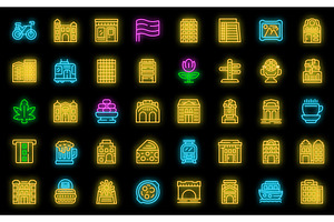 Amsterdam Icons Set Vector Neon