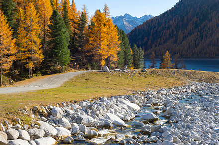 Mountains river landscape autumn Alps, an Architecture Photo by joyt